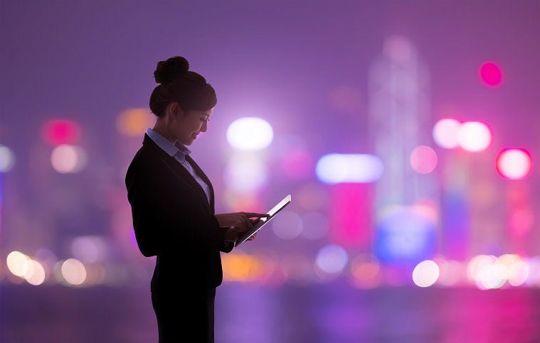 Woman using digital tablet